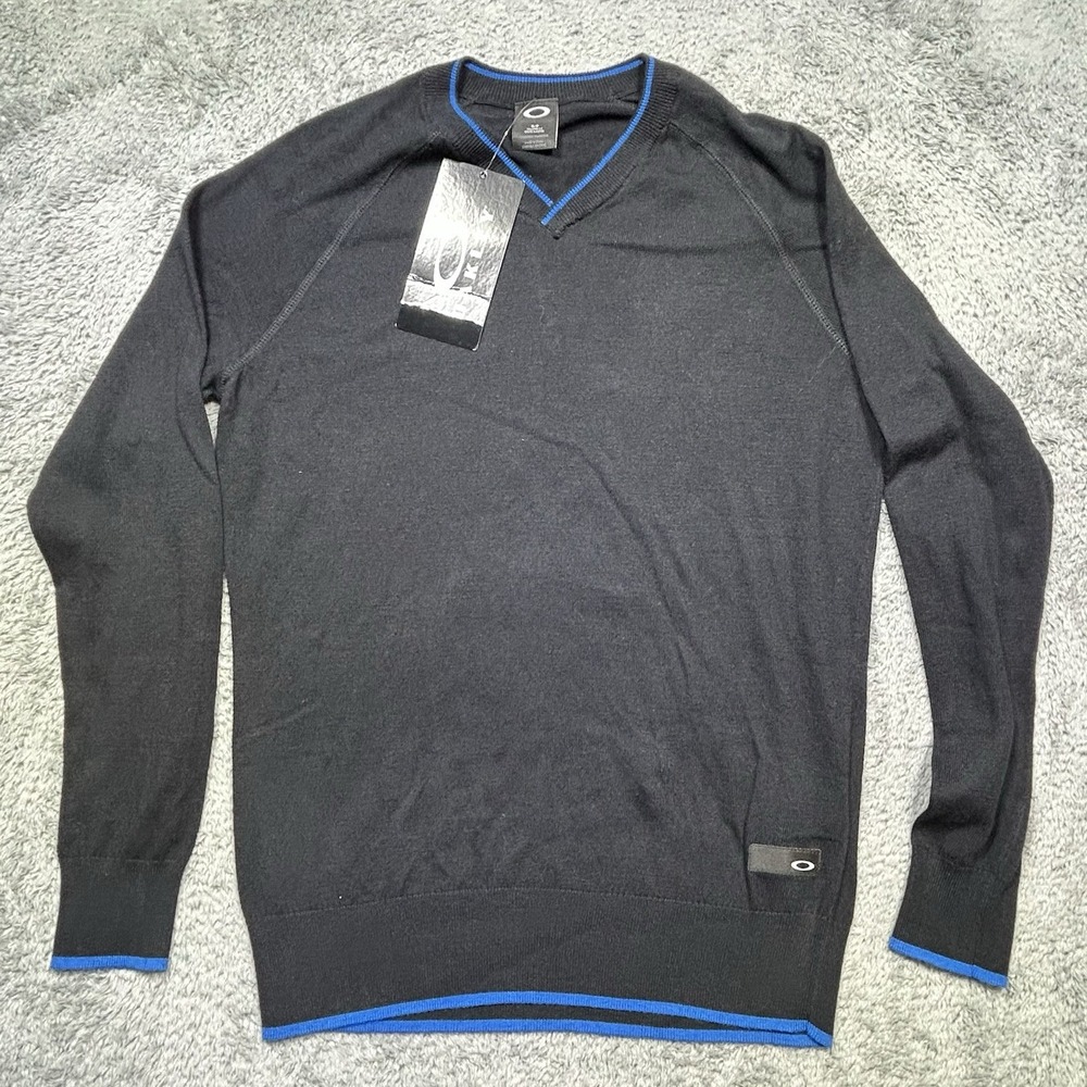 Oakley Sweater Mens S Black Linksmen Ribbed Knit V-Neck Pullover Stretch NEW